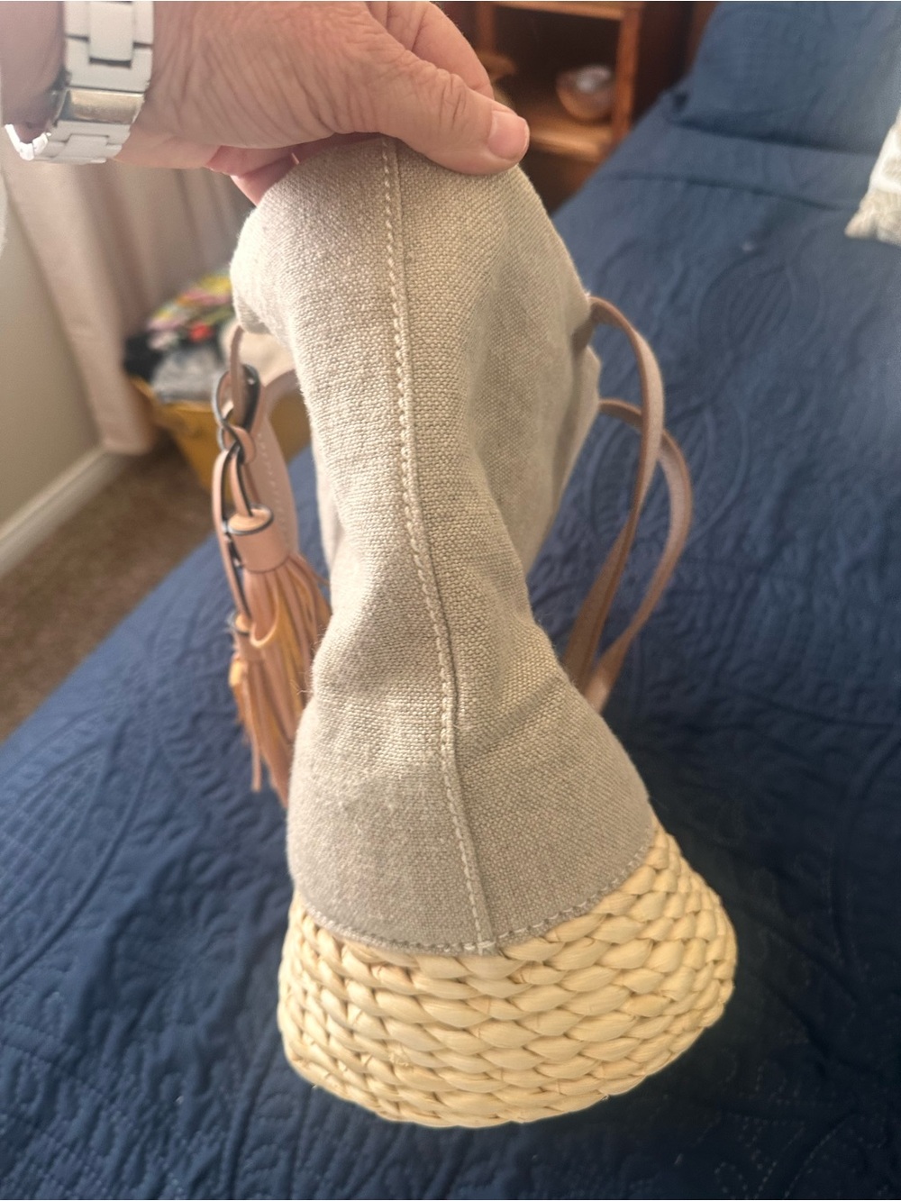 Margot purse Neutral Two-Tone Straw Tote with Tassel Detail - Picture 8 of 8